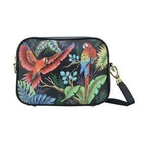 ANUSCHKA Leather Hand Painted Rainforest Macaw Crossbody